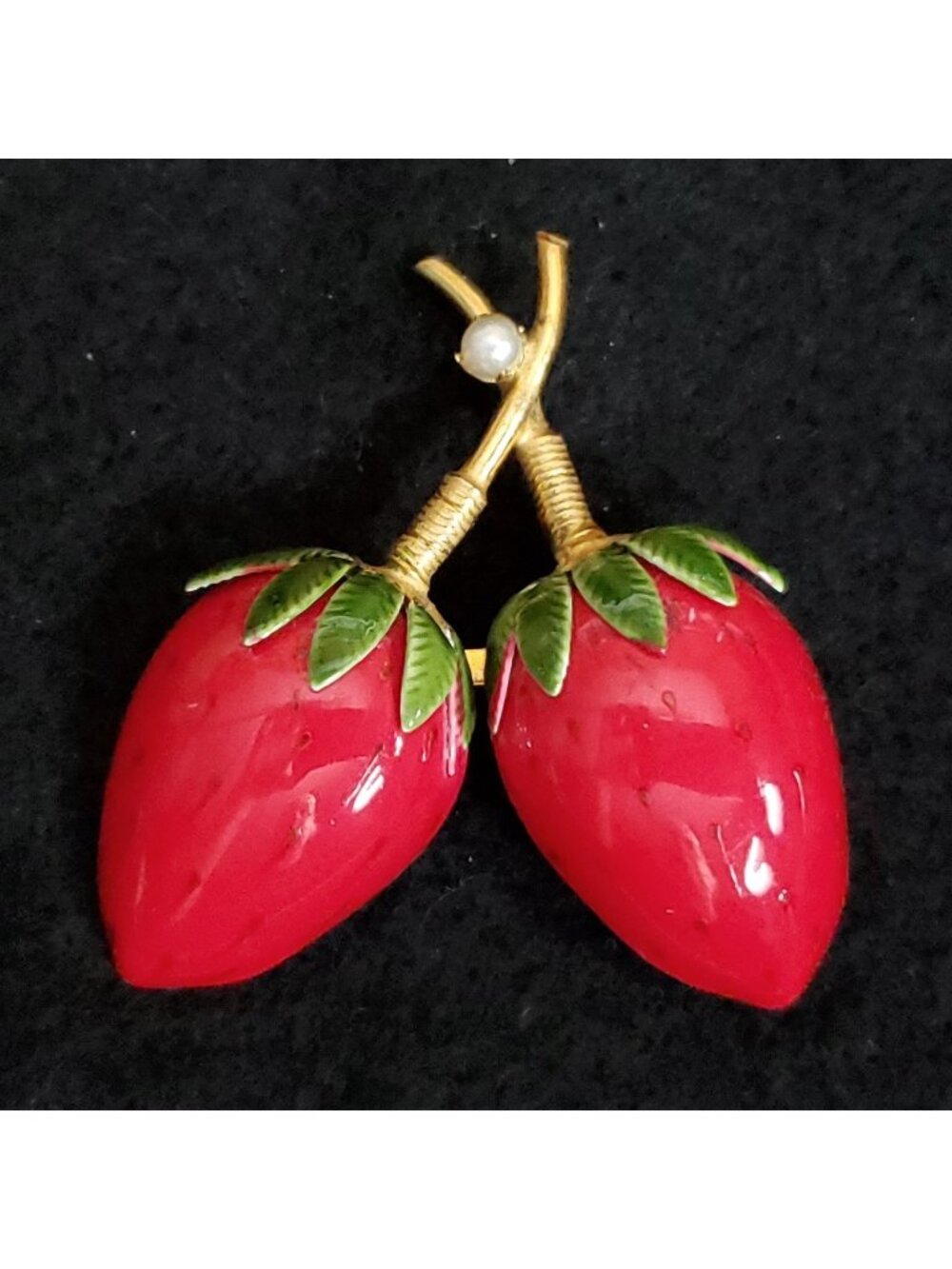 Strawberry Pair Brooch Red Enamel Original By Robert 2"